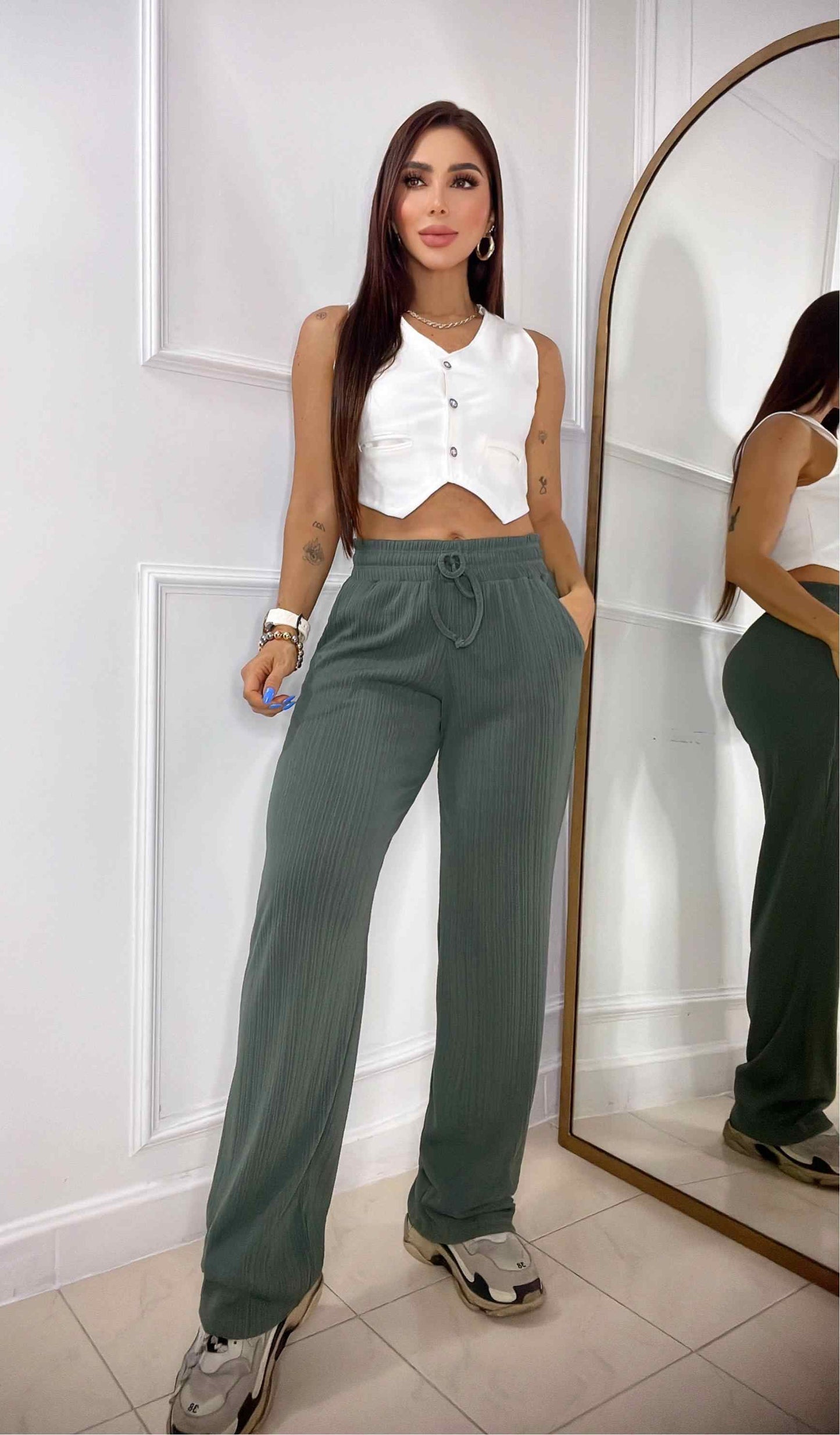 Pantalón Ancho Con Pretina Enresortada Graduable + Envio Gratis