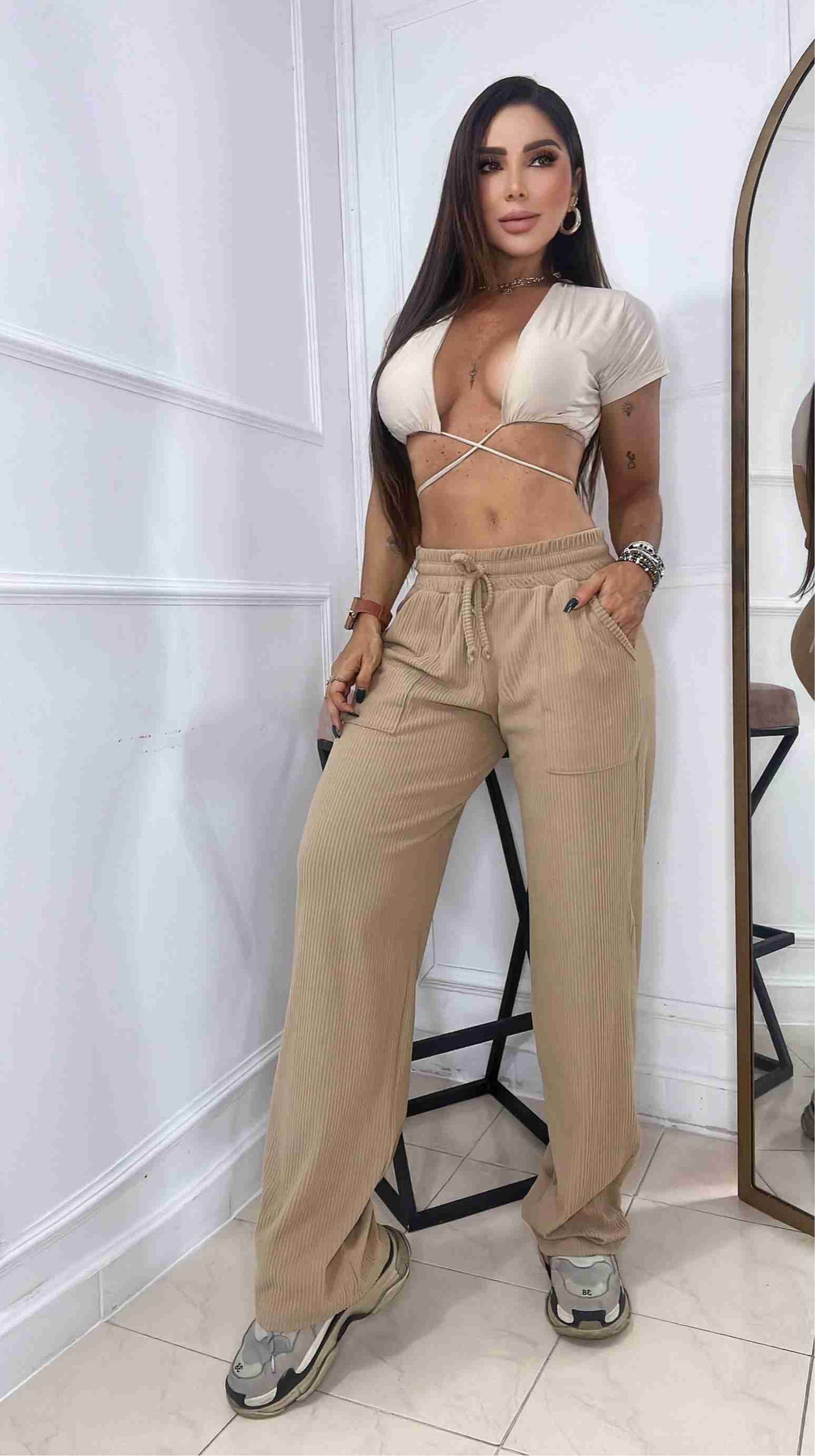 Pantalón con Pretina y Bolsillo Lateral + Envio Gratis